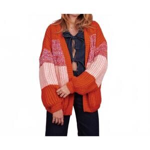 NEW CARA & THE SKY janie oversized chunky stripe cardigan in orange